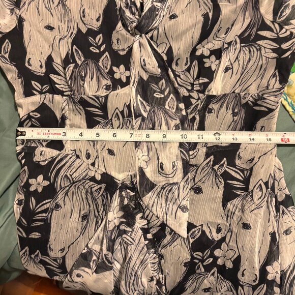 Unique Vintage Black & White Sheer Horse Print Maxi Flowy Dress L - Picture 9 of 9